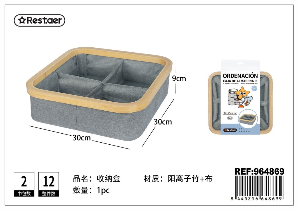 Caja de almacenamiento de bambú 30x30x9cm