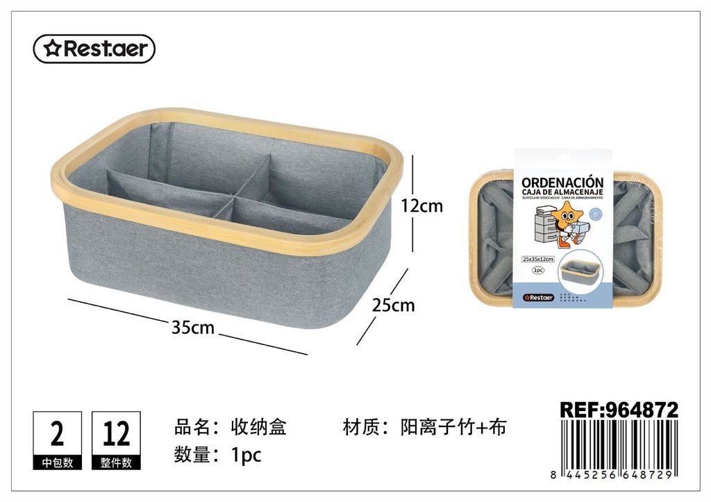 Caja de bambú para almacenamiento 4 compartimentos