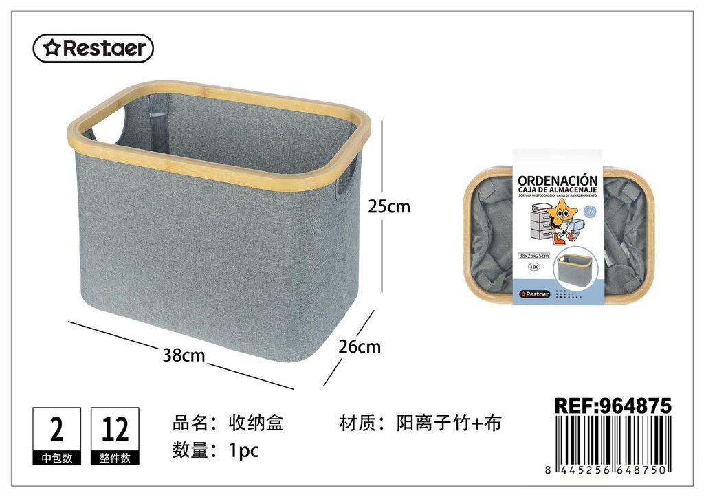 Caja de bambú con asas 38*26*25cm para almacenamiento