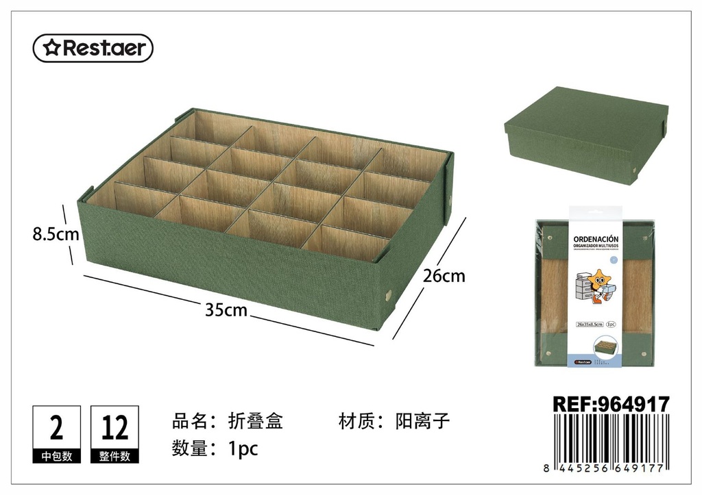 Caja plegable con 16 compartimentos 26x35x8.5cm para almacenamiento y organización