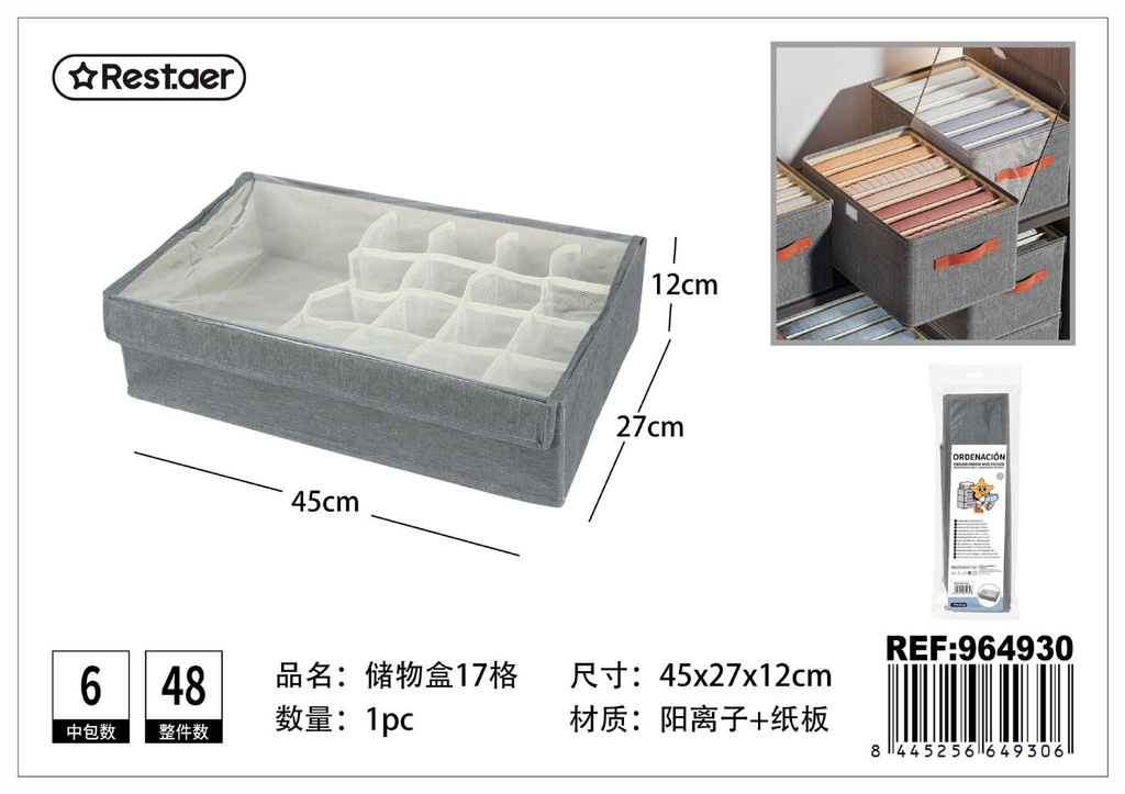 Cesta de almacenaje con tapa 45x27x12cm para organización del hogar