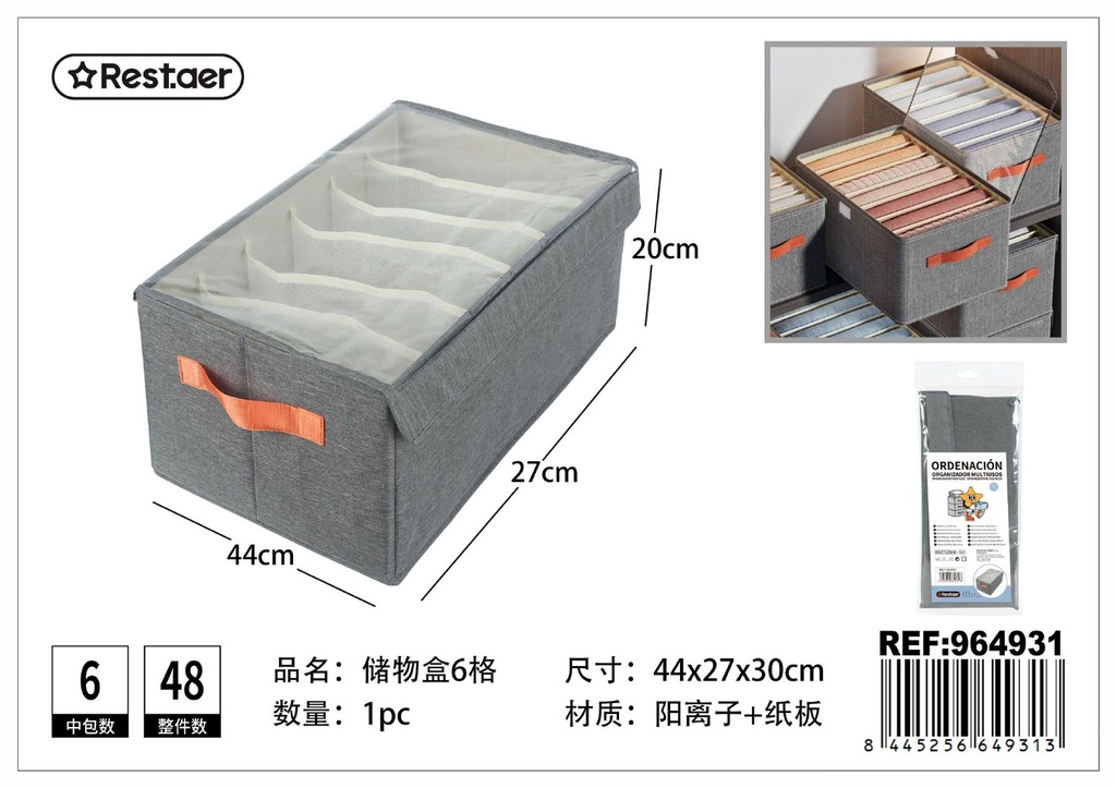 Cesta de almacenamiento con tapa 6 compartimentos 44*27*20cm