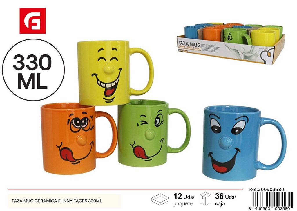 Taza mug de cerámica Funny Faces 330ml para bebidas