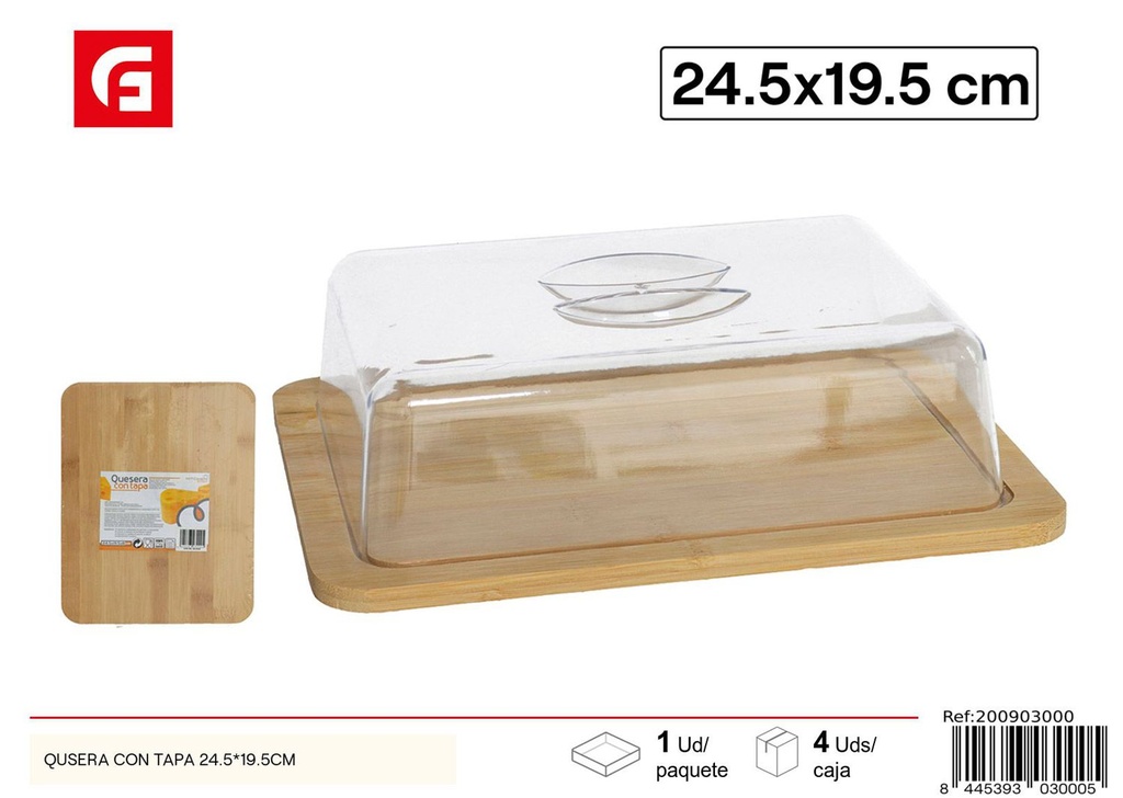 Quesera con tapa 24.5x19.5cm para quesos y alimentos