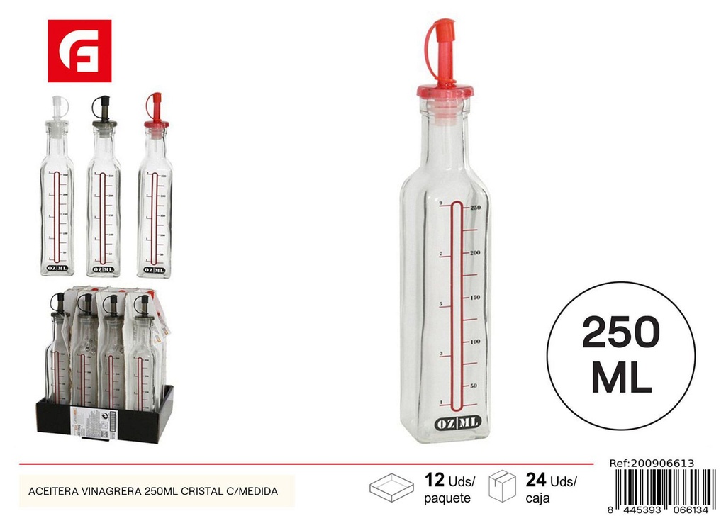 ACEITERA VINAGRERA 250ML CRISTAL C/MEDIDA - Utensilios de vidrio