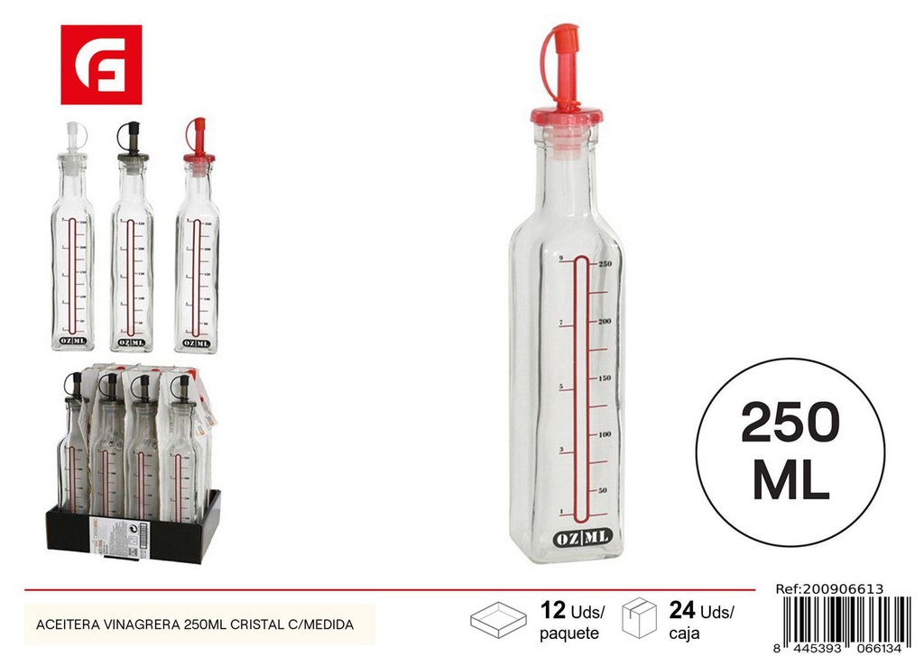 Aceitera vinagrera de cristal con medida 250ml