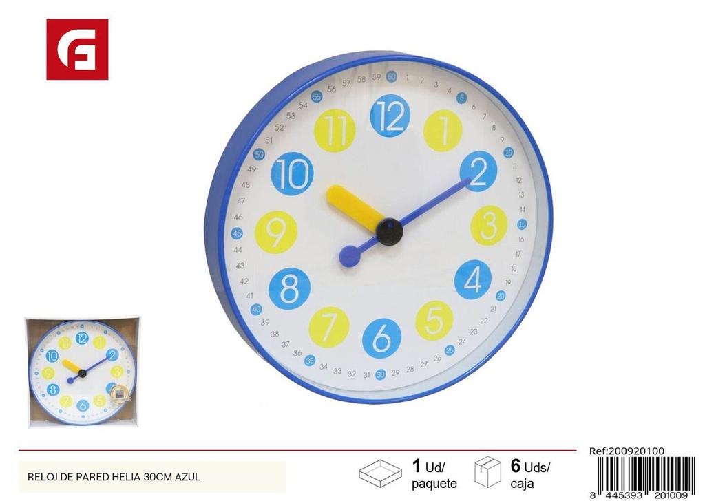 Reloj de pared Helia 30cm azul para decoración del hogar