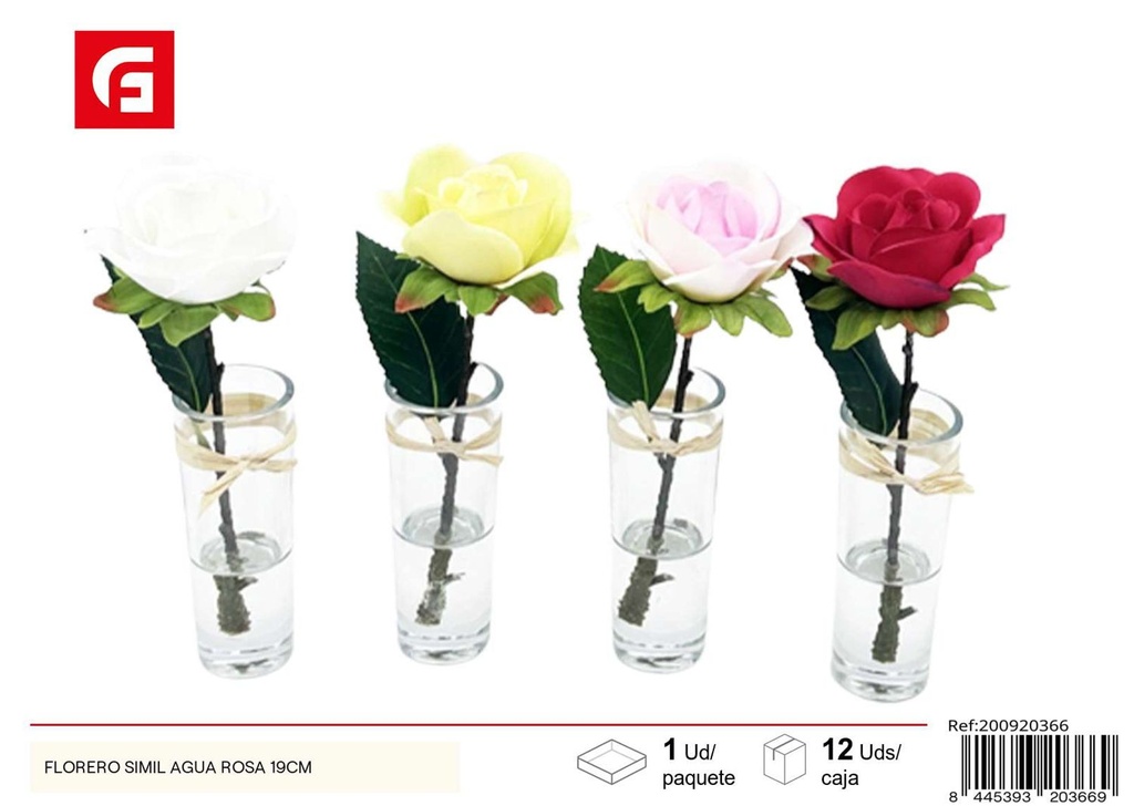 Florero simil agua rosa 19cm para decoración del hogar