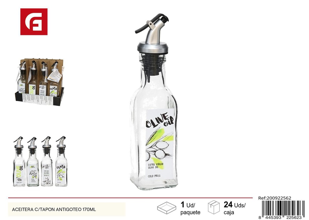 Aceitera con tapón antigoteo de 170 ml - Utensilios de cocina