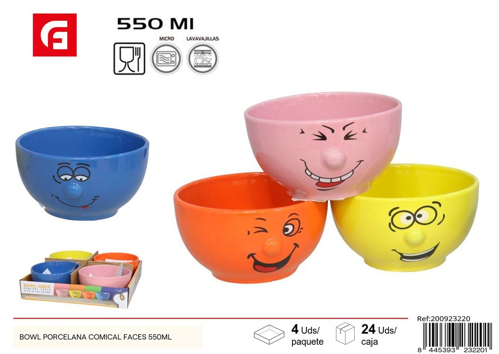 Bowl de porcelana con caras cómicas 550ml