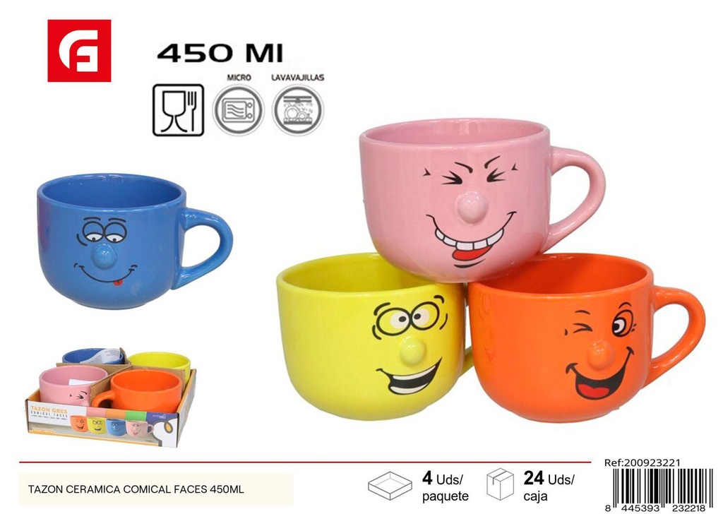 Tazón de cerámica con caras cómicas 450ml - Tazas de cerámica decorativas
