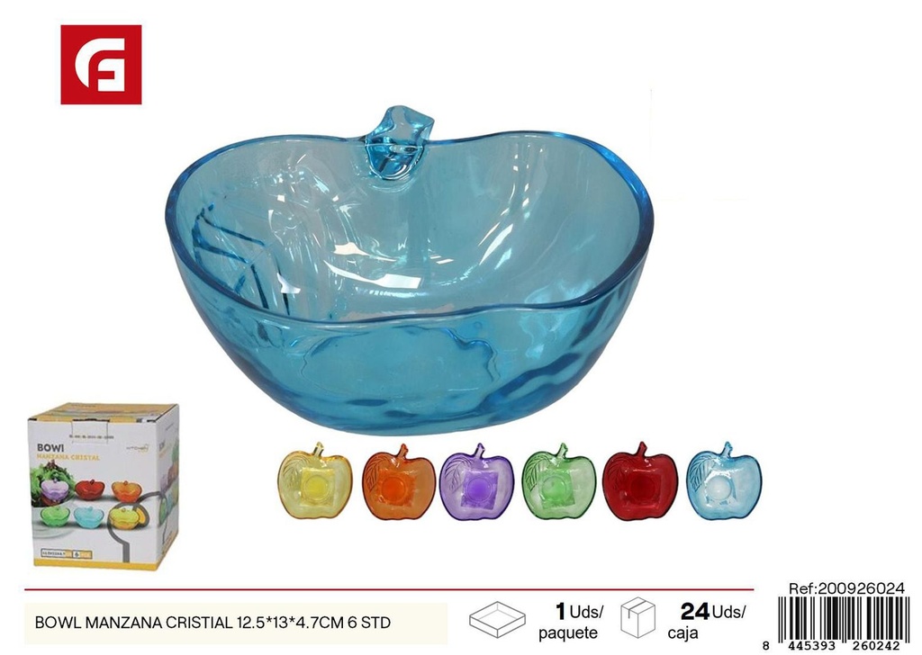 Bowl de cristal con diseño de manzana 12.5*13*4.7cm 6 std