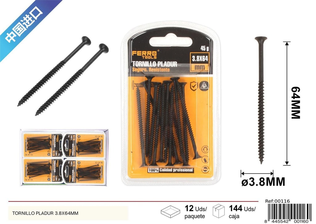 Tornillo pladur negro 3.8x64 mm - Herrajes y accesorios