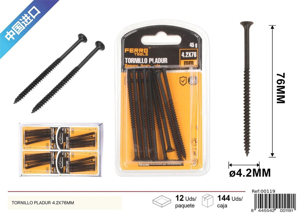 Tornillo pladur negro 4.2x76 mm - Herrajes y accesorios