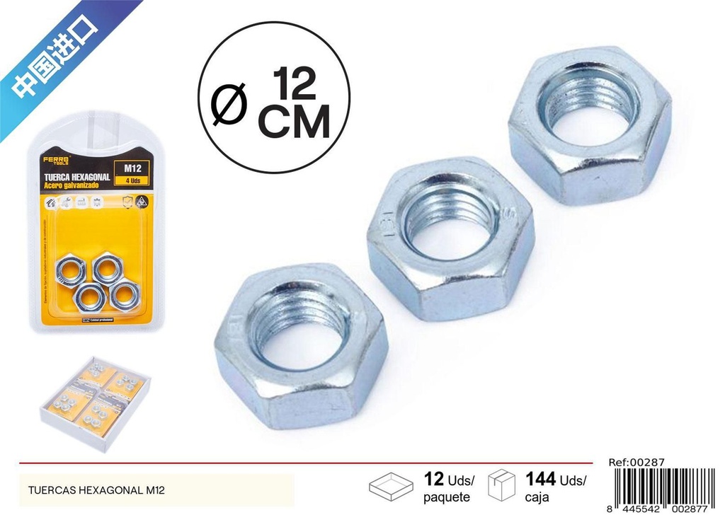 Tuerca hexagonal 12mm para ferretería