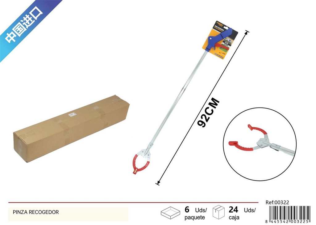 Pinza recogebasura aluminio 92cm para limpieza