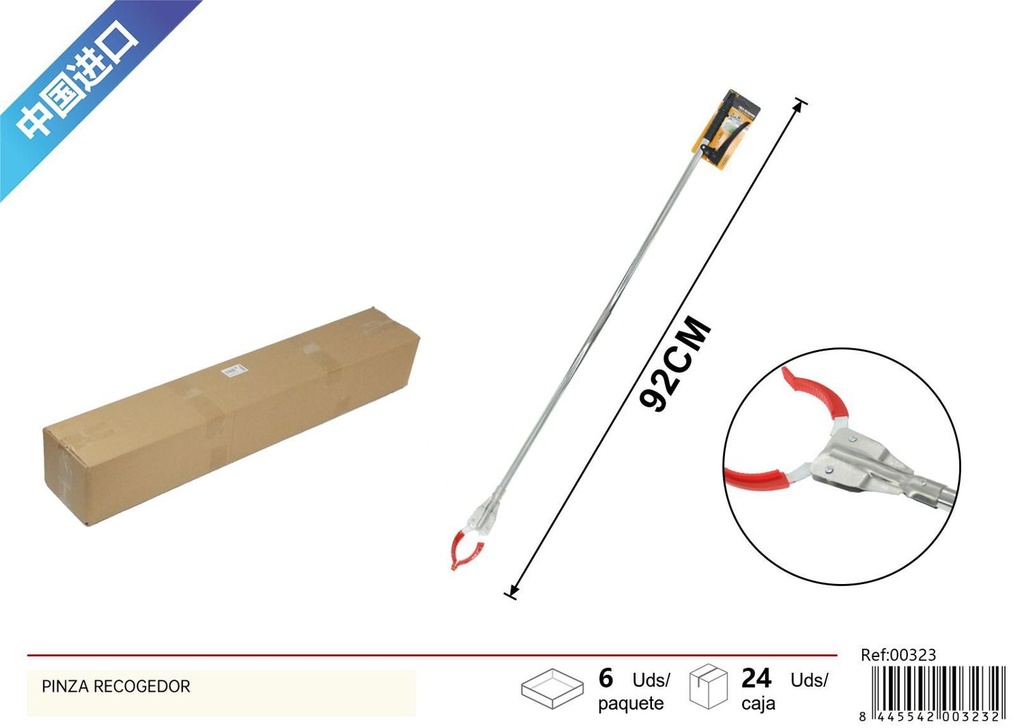 Pinza recogebasura de acero inoxidable 16x0.25mmx92cm