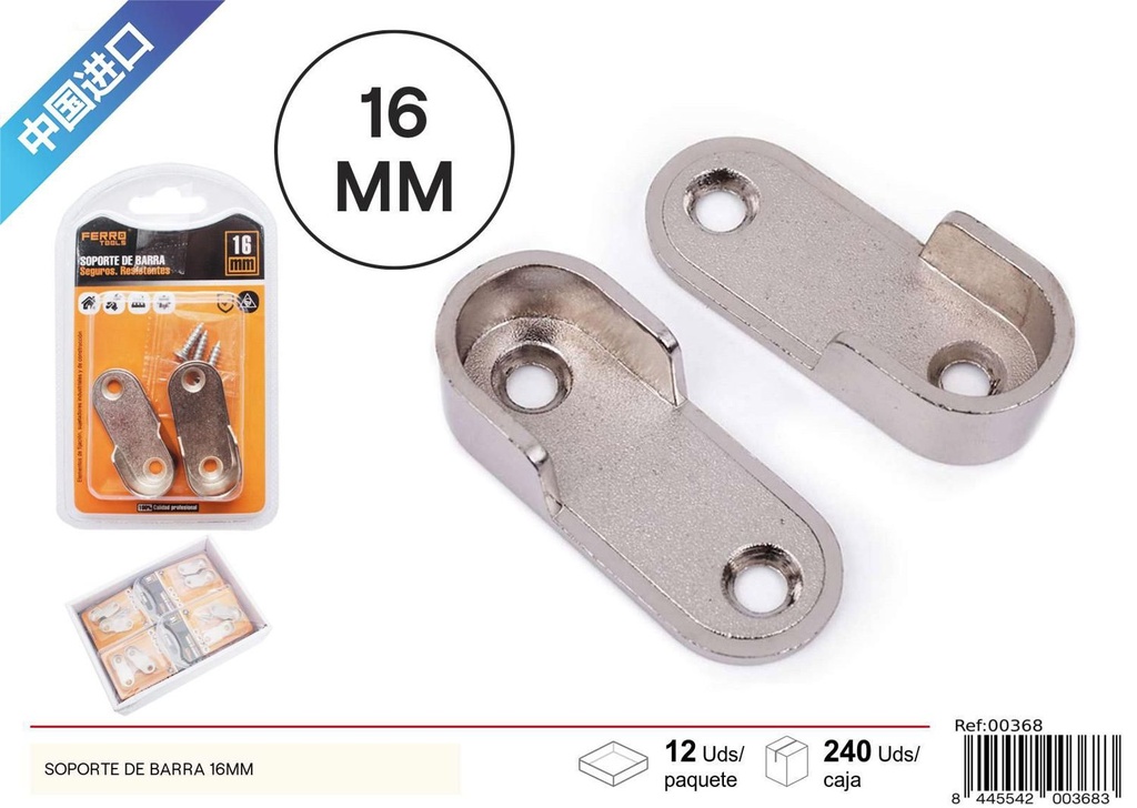 Soporte de barra de 16 mm 2 piezas - Herrajería y accesorios