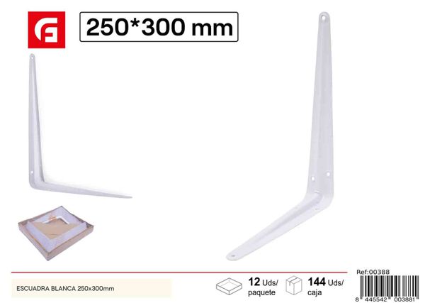 Escuadra blanca 250x300mm para soporte de estanterías