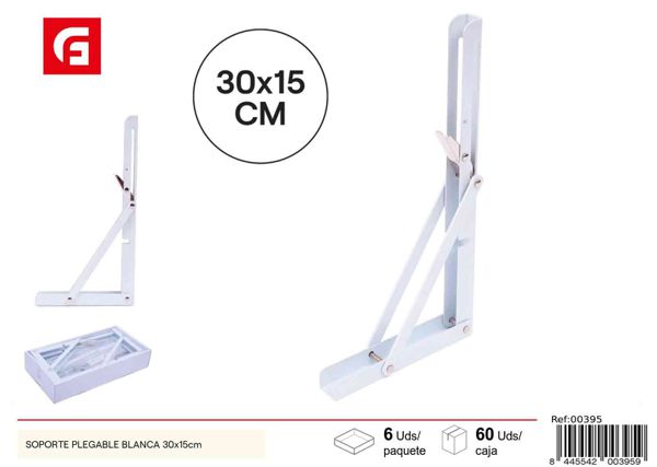 Soporte plegable blanco 30x15cm para estanterías