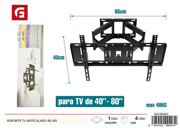 Soporte TV articulado 40-80 pulgadas para montaje de televisores