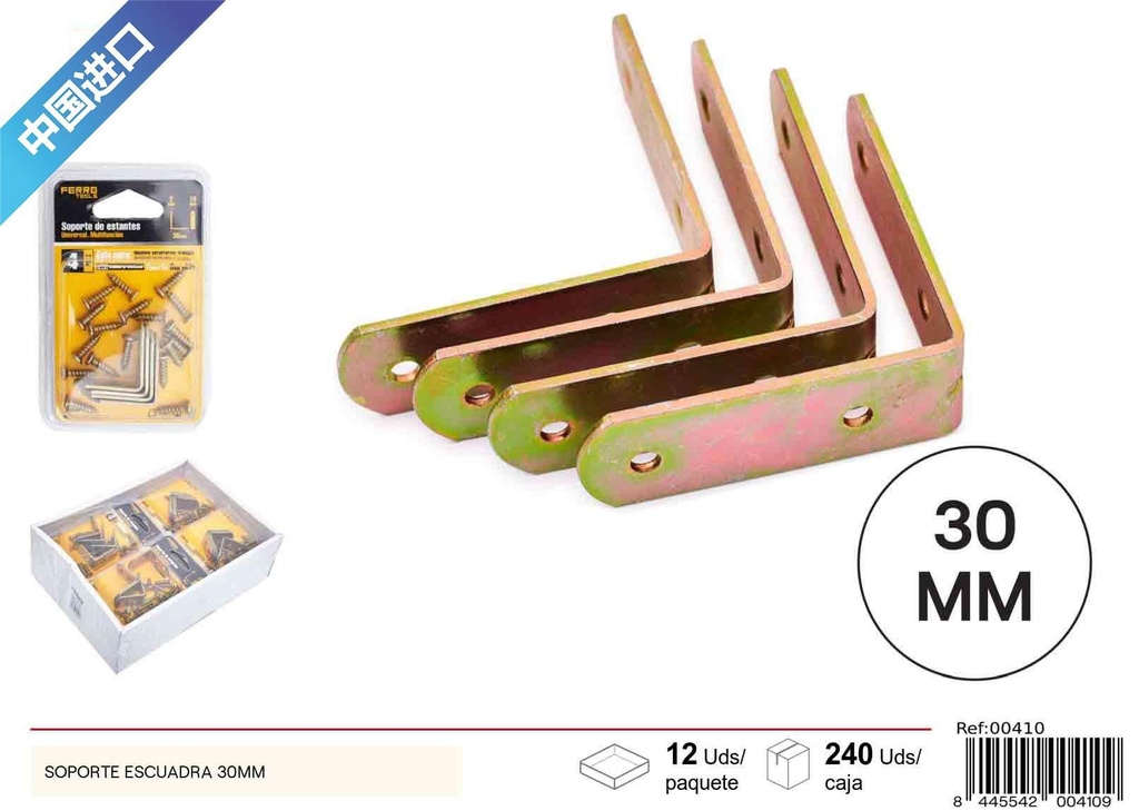 Soporte escuadra L de 30mm - Artículos de ferretería y soportes