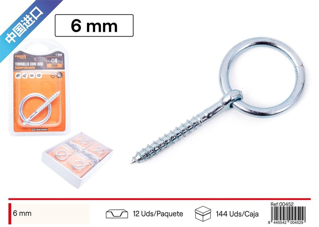 Tornillo Punta con Anilla 6# - Ferretería