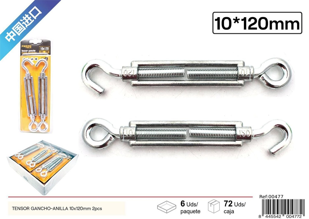 Tensor gancho-anilla 10x120 mm 2 piezas - Accesorios de ferretería