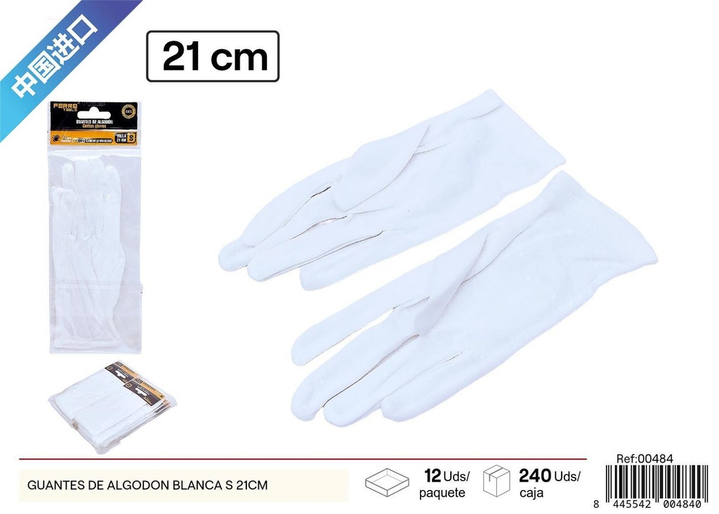 Guantes de algodón blancos 21cm para trabajo