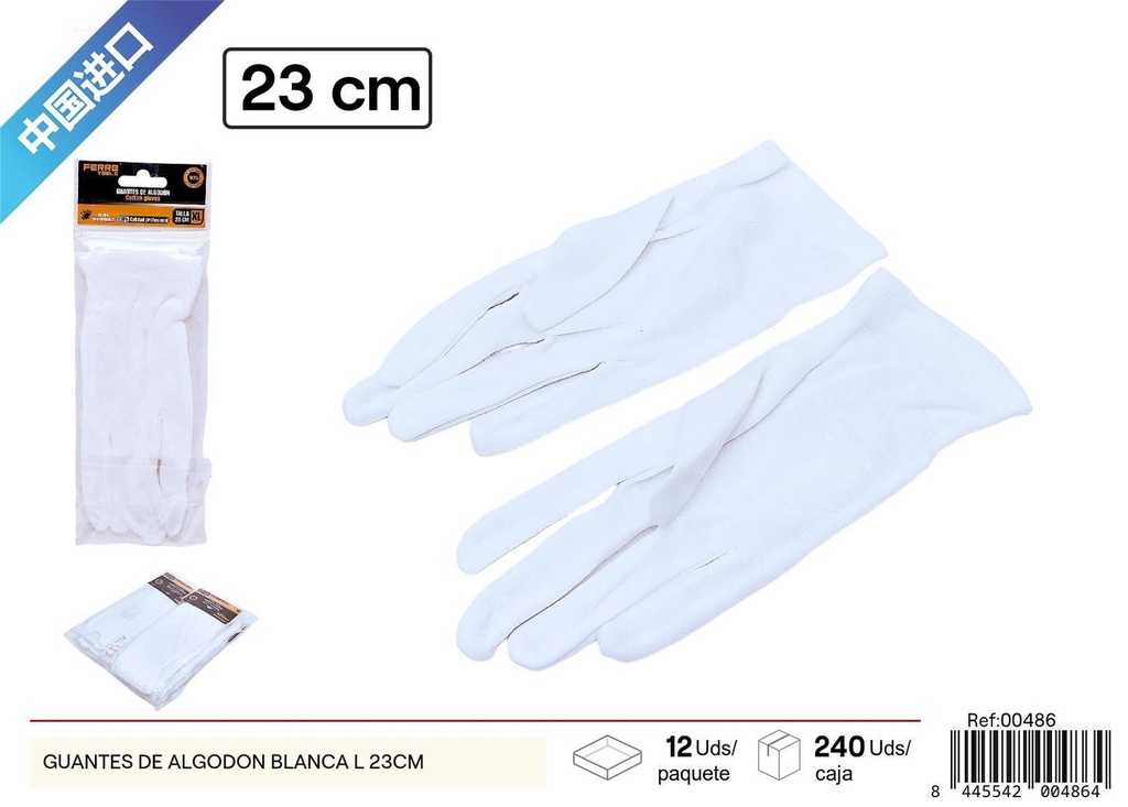 Guantes de algodón blancos L 23cm para protección y trabajo