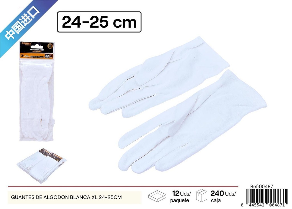 Guantes de algodón blanco XL 24-25cm para trabajo y protección