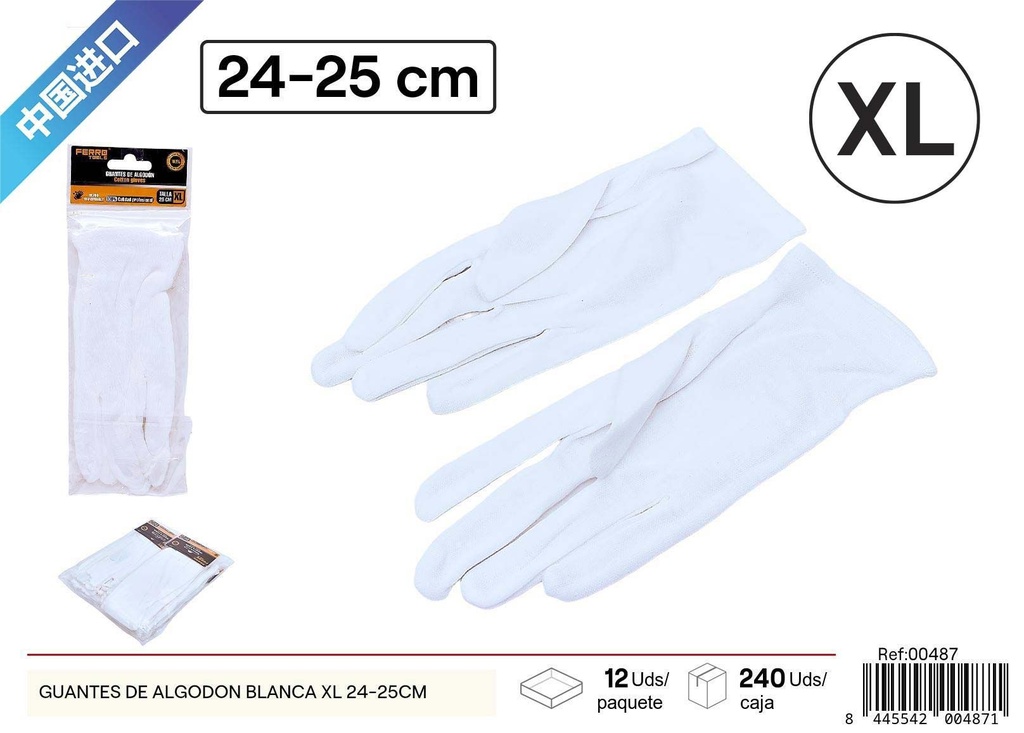 Guantes de algodón blancos XL 24-25 cm - Herramientas de trabajo