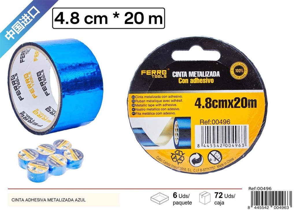 Cinta adhesiva metalizada azul 4.8*20 m - Ferretería y herramientas