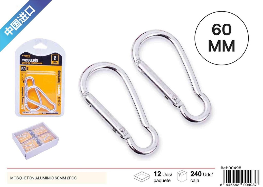 Moquetón de aluminio 60 mm (2 piezas) - Ferretería