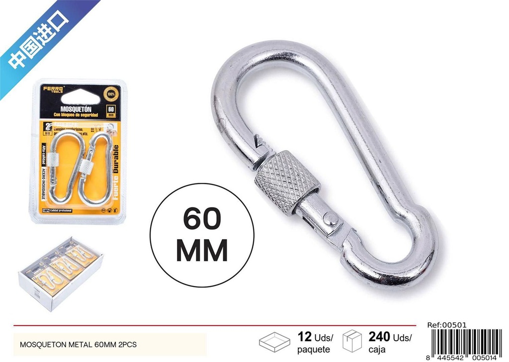 Mosquetón Metal 60 mm 2 PCS - Accesorios de ferretería