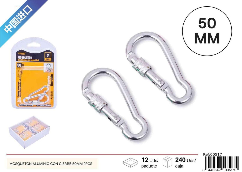 Colgador de aluminio con mosquetón colorido 50 mm 2 piezas - Accesorios de ferretería
