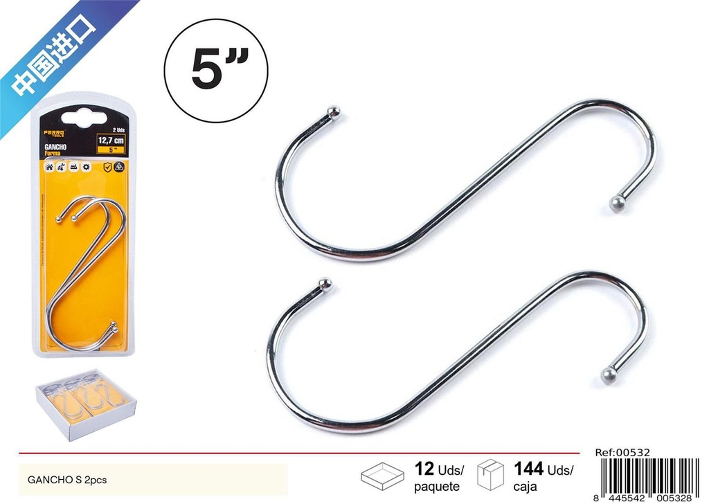 Gancho S de doble cabeza 5 pulgadas 2 piezas - Accesorios de ferretería