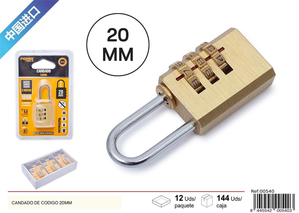 Candado de código 20mm - Seguridad y almacenamiento