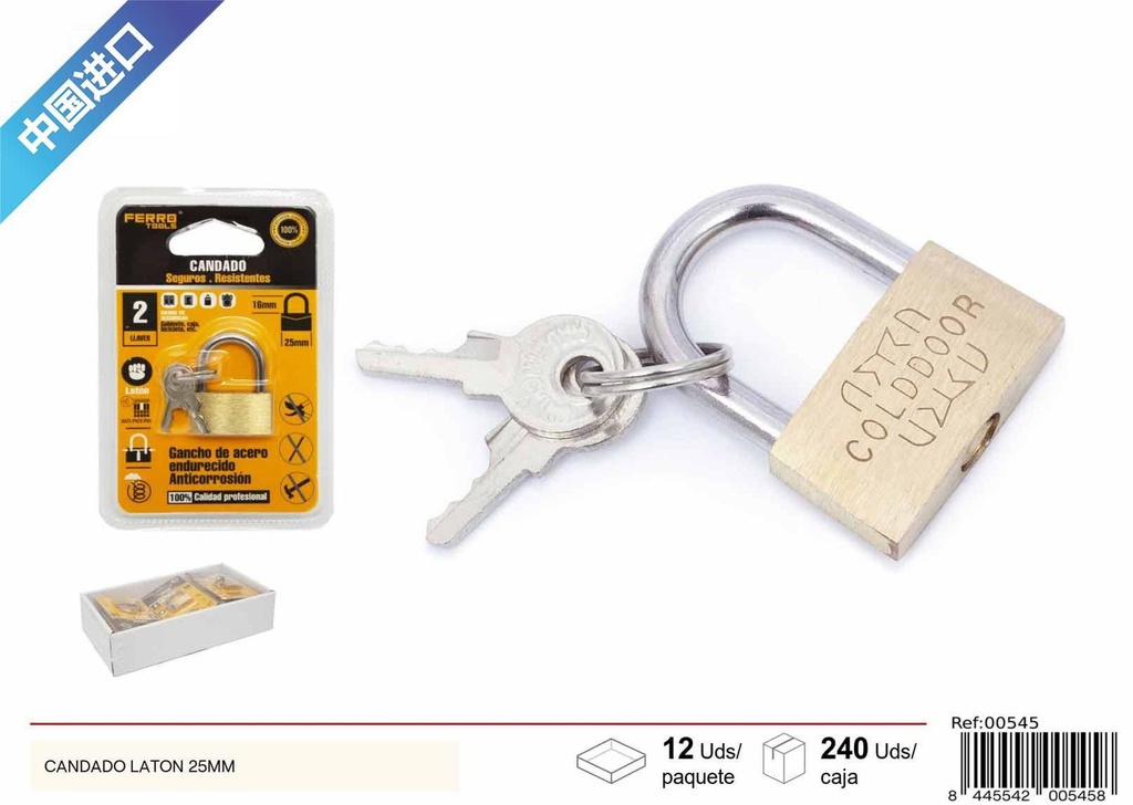 Candado de latón 25 mm - Accesorios de ferretería