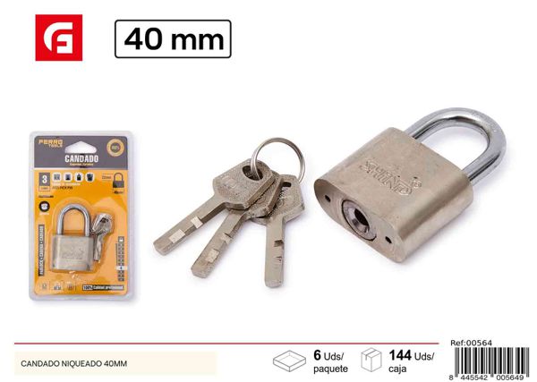 Candado niquelado 40mm para seguridad y protección