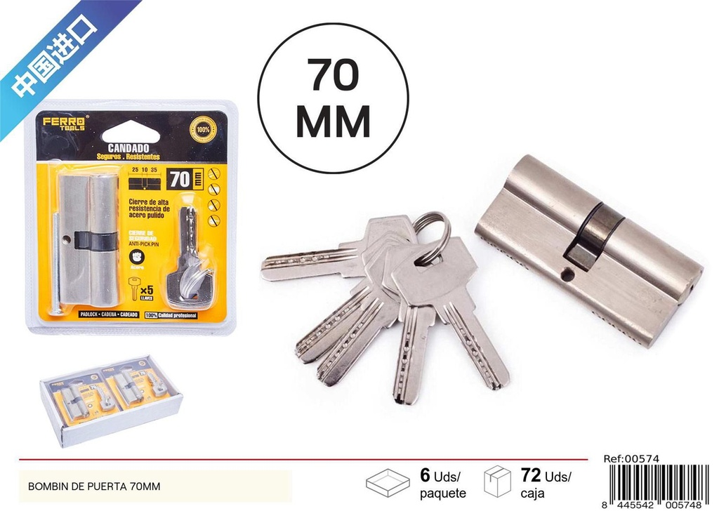 Bombín de puerta 70 mm - Accesorios de ferretería