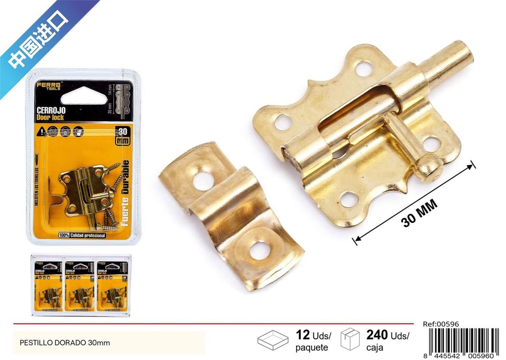 Pestillo Dorado 30mm - Accesorios de Ferretería