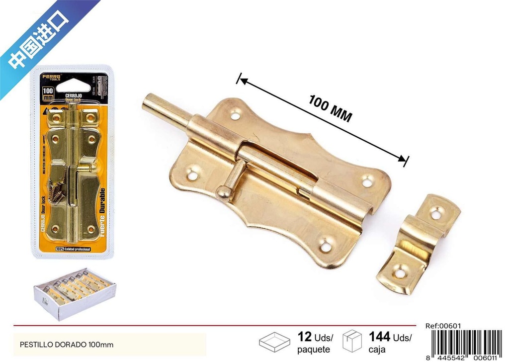 Pestillo dorado 100mm para puertas