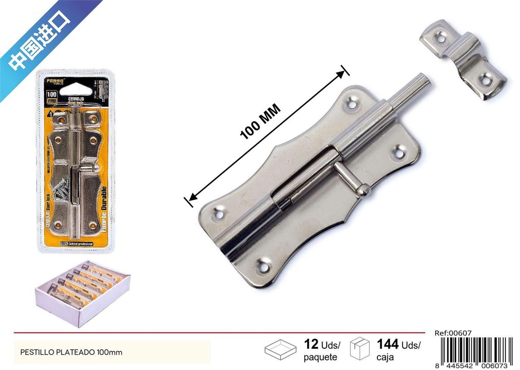 Pestillo plateado 100mm