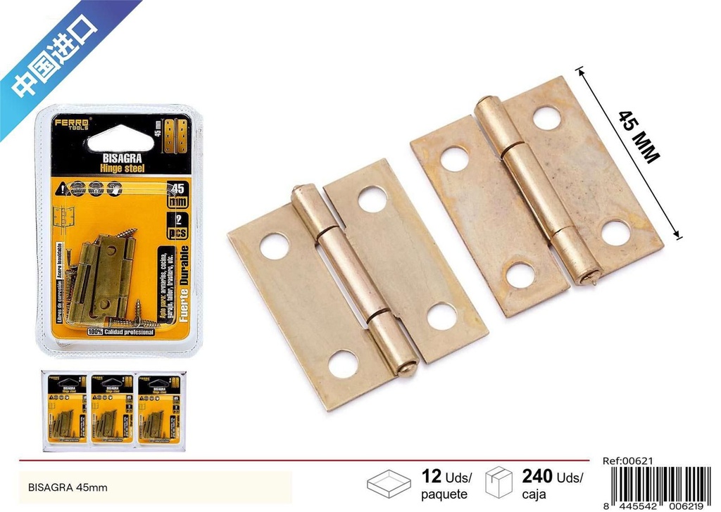 Bisagra Dorada 45mm - Accesorios de Ferretería