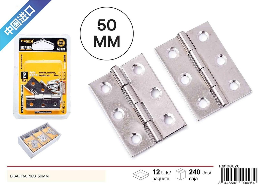 Bisagra de acero inoxidable 50 mm - Accesorios de ferretería