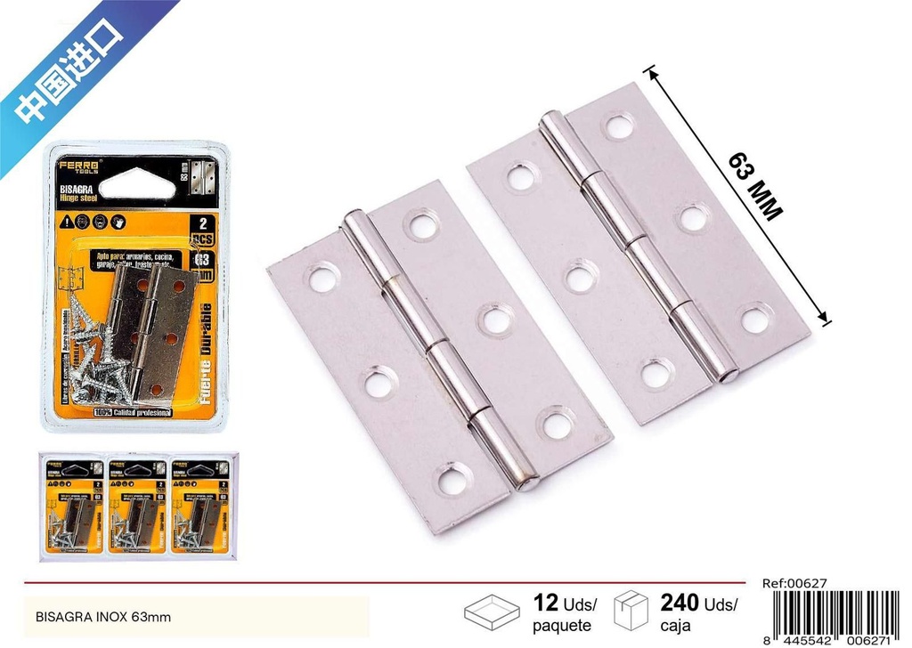 Bisagra inoxidable 63mm para puertas