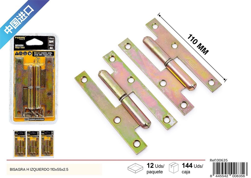 Bisagra H izquierda 110x55x2.5 - Herramientas de ferretería