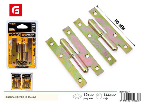 Bisagra H derecha 80x45x2 