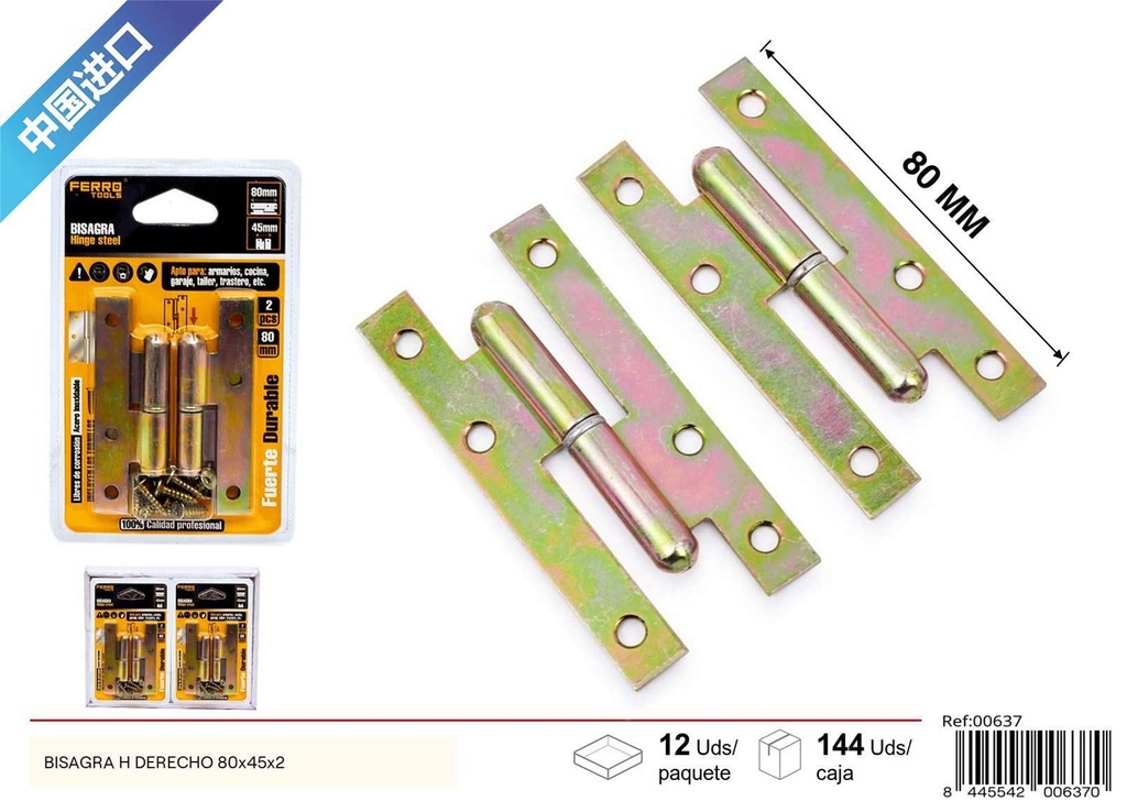 Bisagra H derecha 80x45x2 
